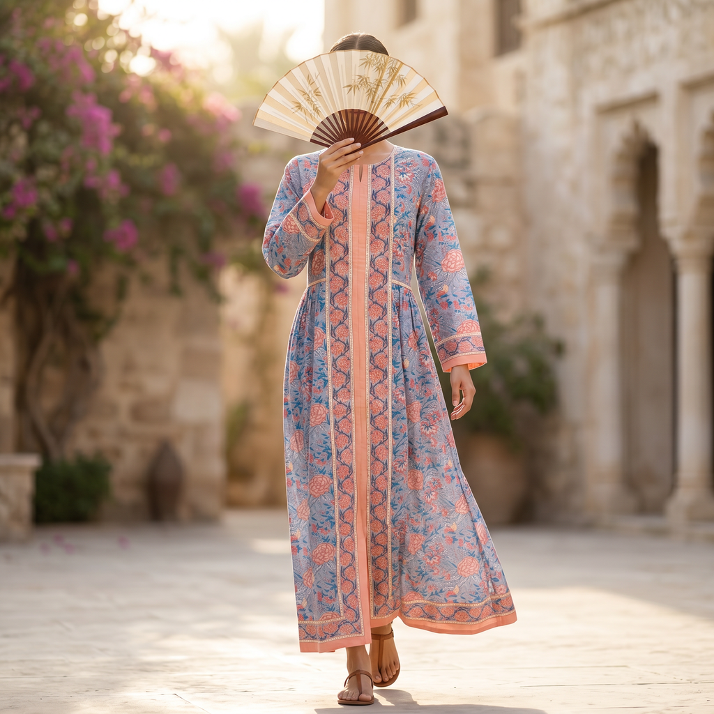 L-XL Bhopali Printed Cotton Dress 57" Long Jalabiya TN 297