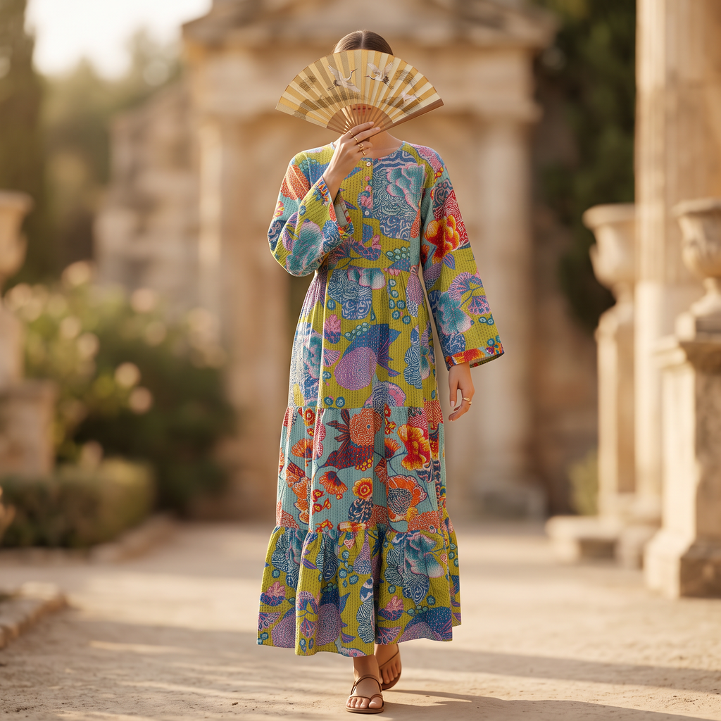 S-M Juhi Printed Cotton Dress 57" Long Jalabiya With TNY 763