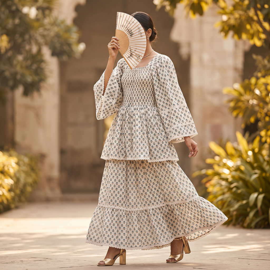 S/M Rahima Printed Cotton Dress 54" Long Jalabiya RN 1001
