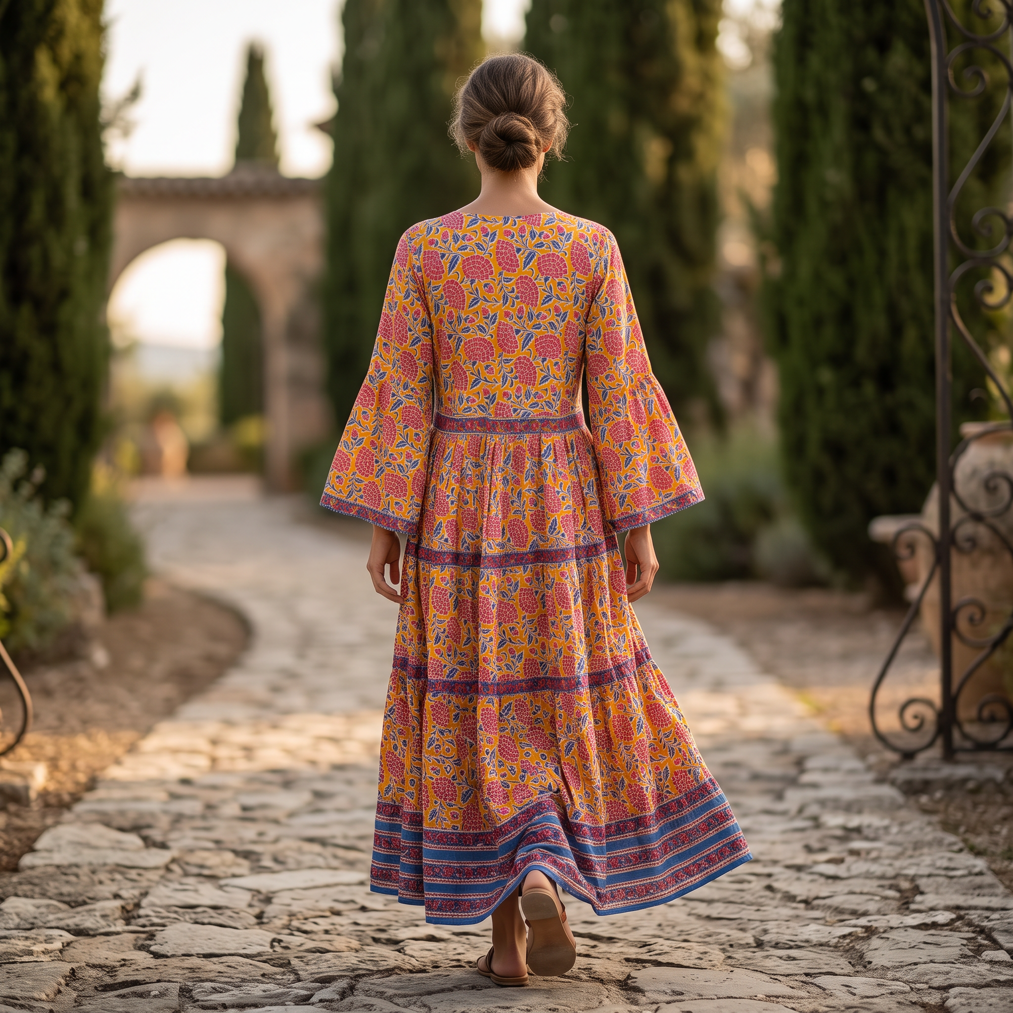 S/M Huda  Printed Cotton Dress 57" Long Jalabiya TNY 762