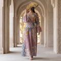 L-XL Musira Printed Cotton Dress 57" Long Jalabiya