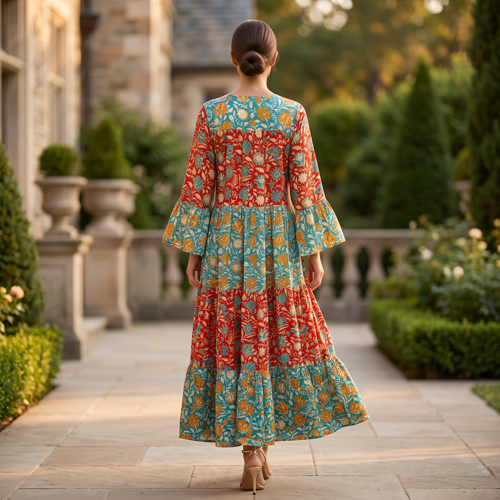 L/XL Moon  Slik  Crystal Printed Cotton Dress 57" Long Jalabiya RNY 1067