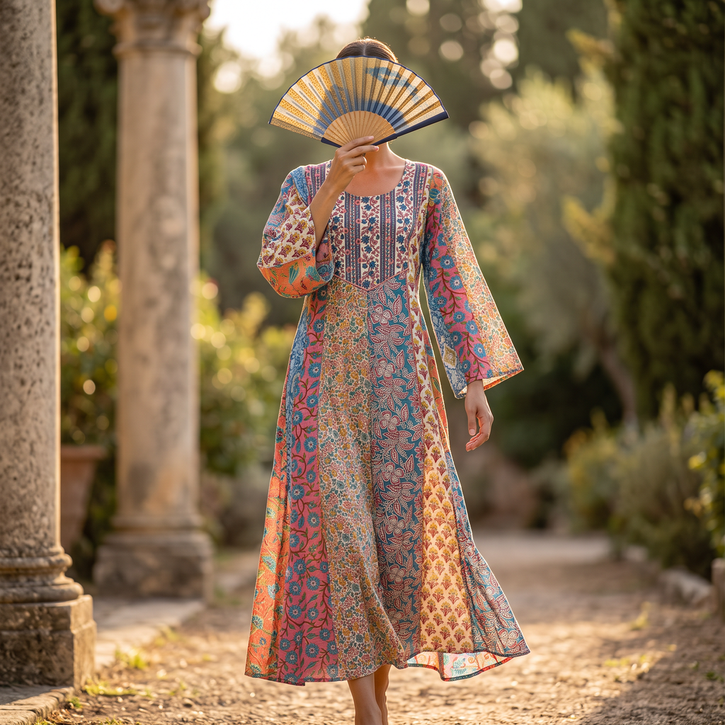 S/M Malaysia Printed Cotton Dress 57" Long Jalabiya RN 917