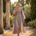 S/M Malaysia Printed Cotton Dress 57" Long Jalabiya RN 917