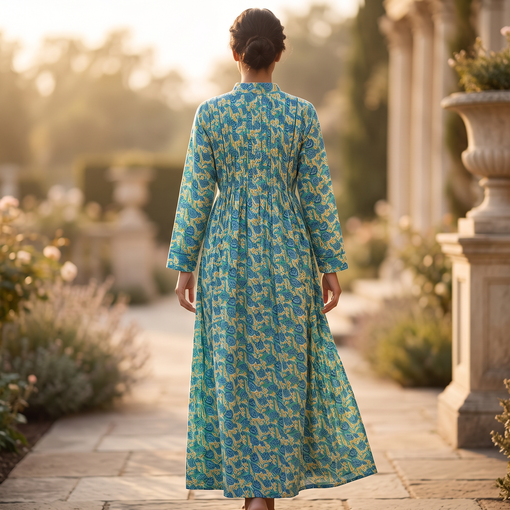 L/XL Afra Printed Cotton Dress 57" Long Jalabiya RN 1077