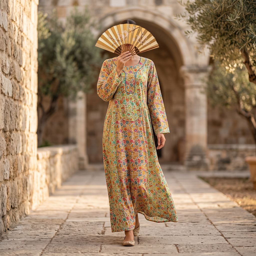 LXL Suf Silk Crystal  Cotton Printed Dress 57" Long Jalabiya RN 942
