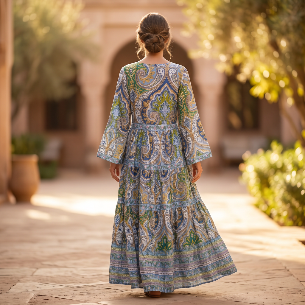 L/XL Crystal Huda Printed Cotton Dress 57" Long Jalabiya TNY 829