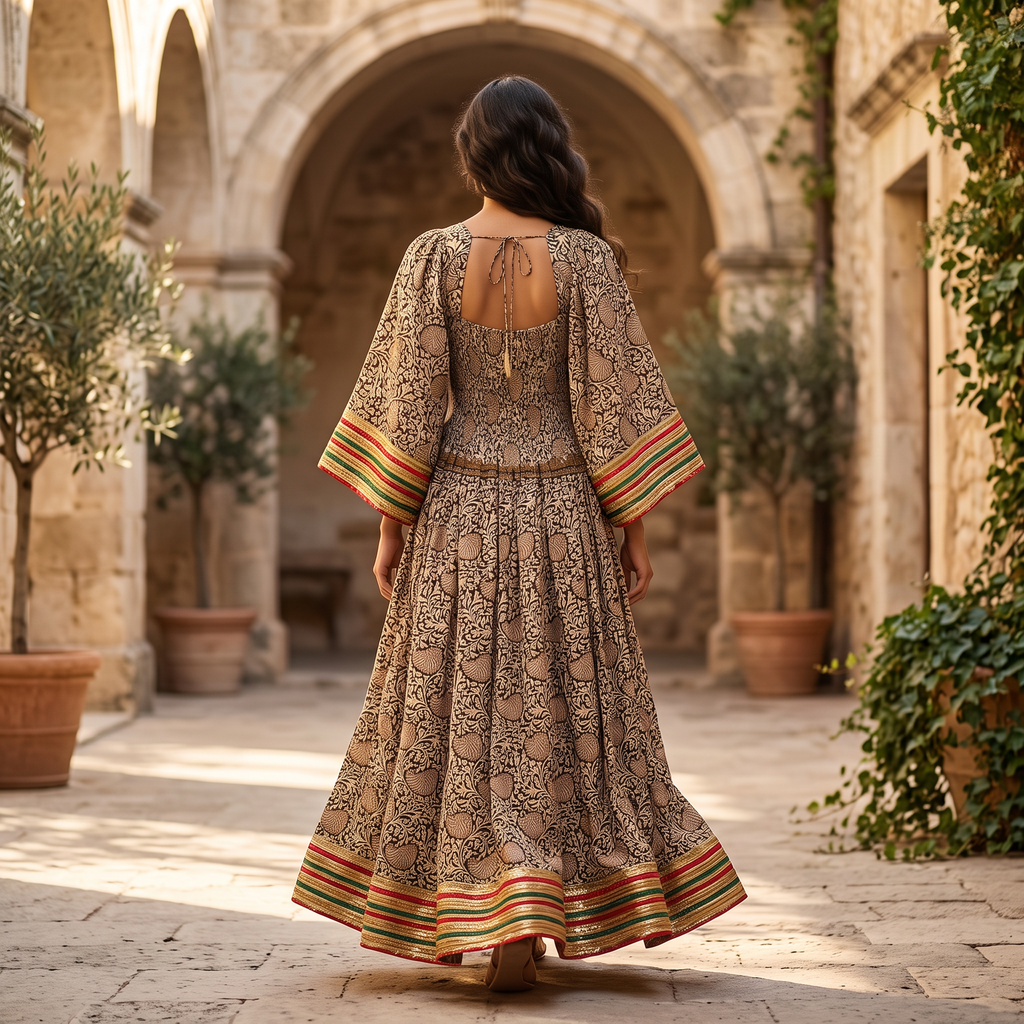 L/XL Elzina Silk Printed Cotton Dress 57" Long Jalabiya RNY 1079