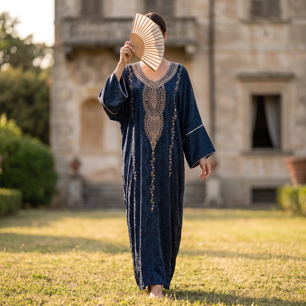 Silky Jacquard Kaftan Elegant Free-Size Luxury Abaya