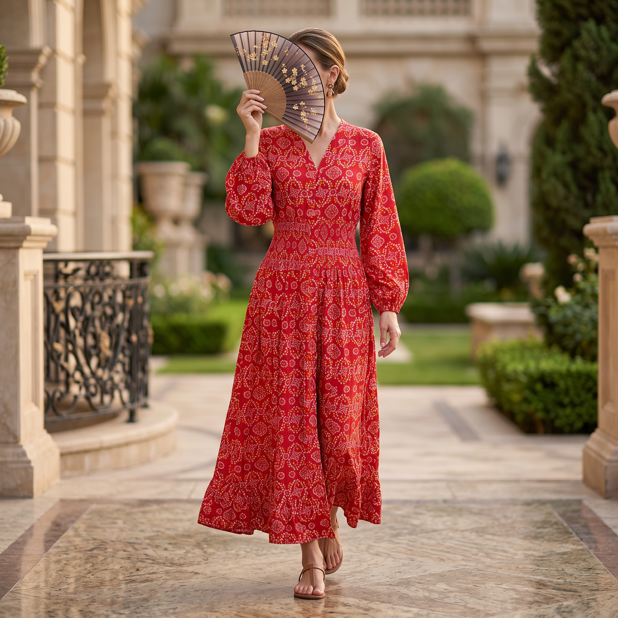 S.M Yuasa Printed Cotton Dress 57" Long Jalabiya TNY 753