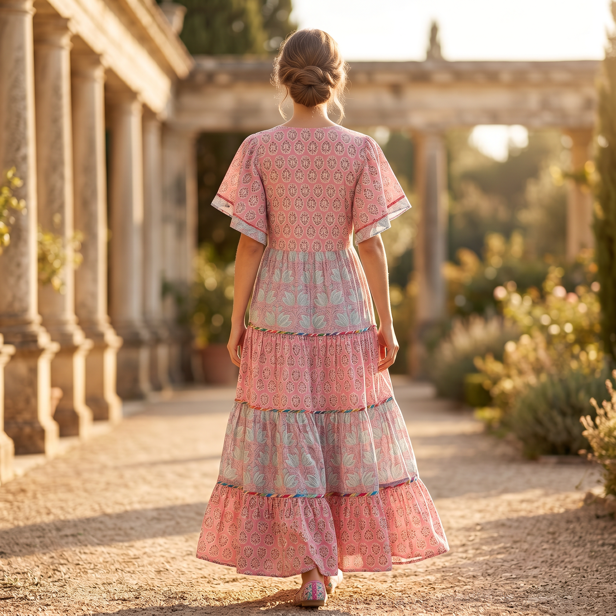 S-M Dahlia Printed Cotton Dress 57" Long Jalabiya
