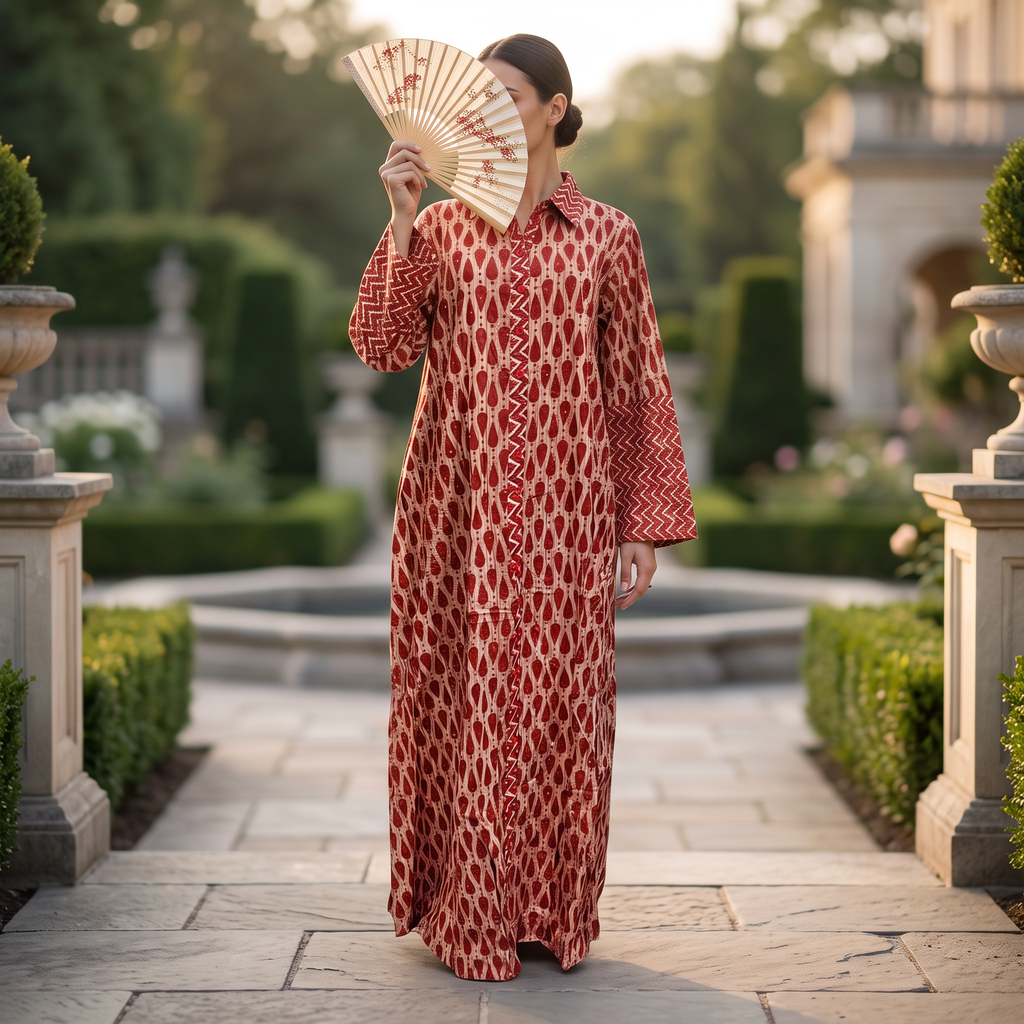 L-XL Tansy Printed Cotton Dress 57" Long Jalabiya TNY 871