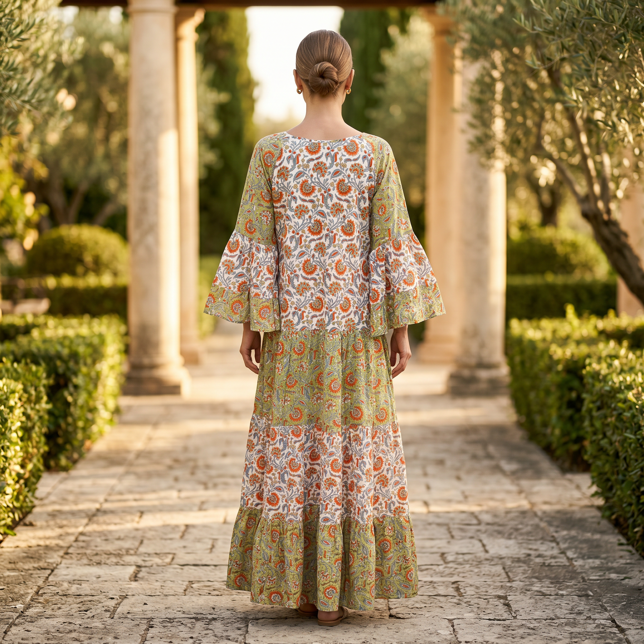 L-XL Gaby Printed Cotton Dress 57" Long Jalabiya TN 285