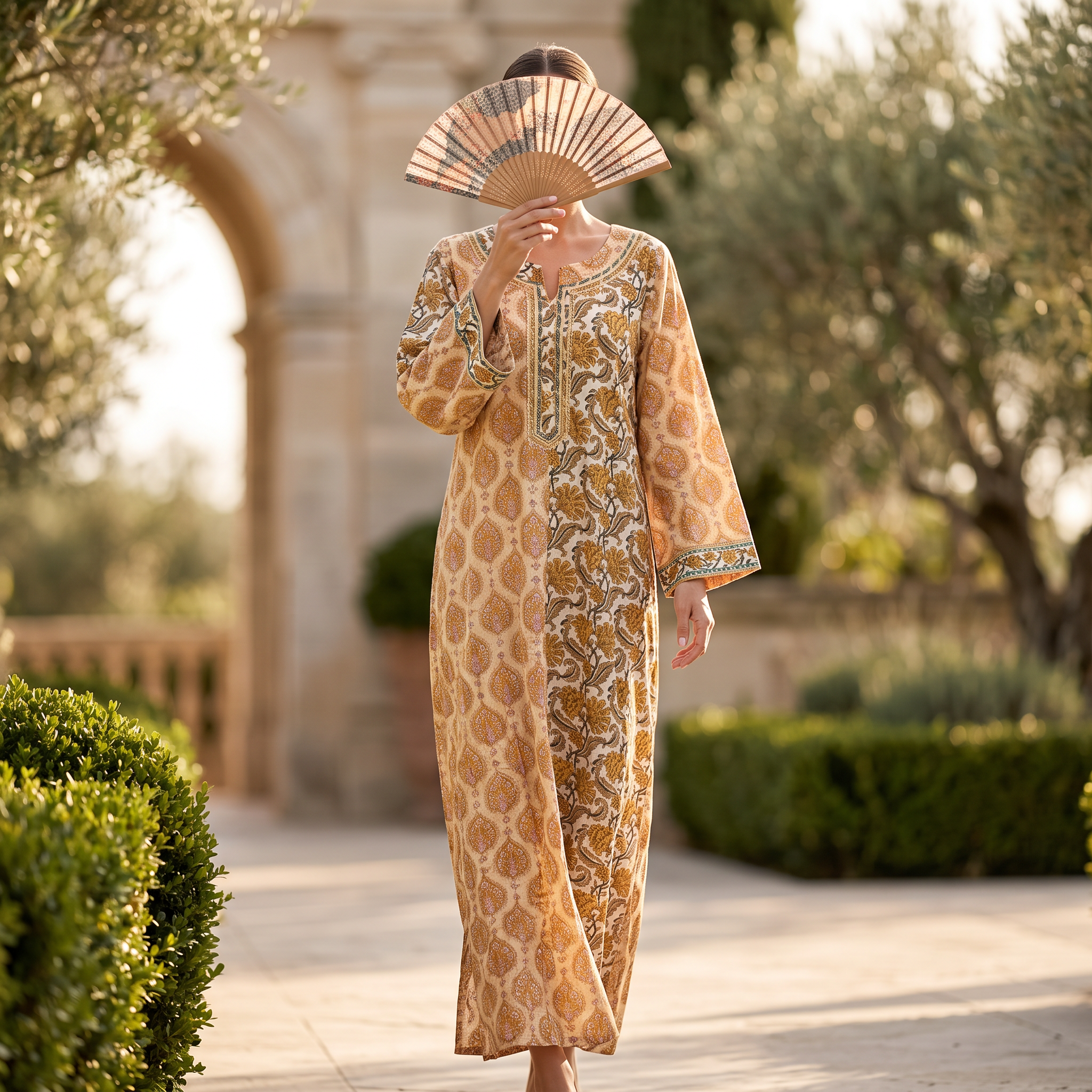 S-M Noorain Crystal Printed Cotton Dress 54" Long Jalabiya SM TN513