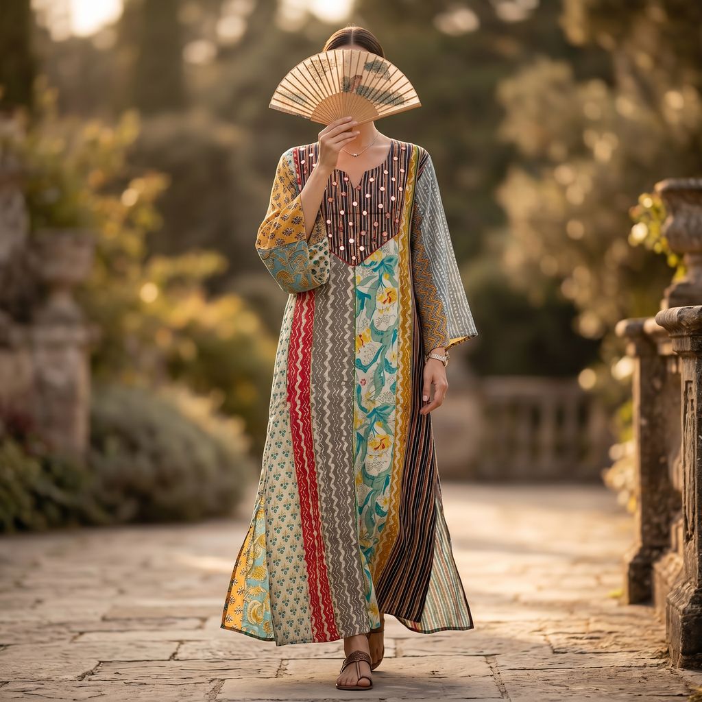 L-XL Malaysia Printed Cotton Dress 57" Long Jalabiya RN 904