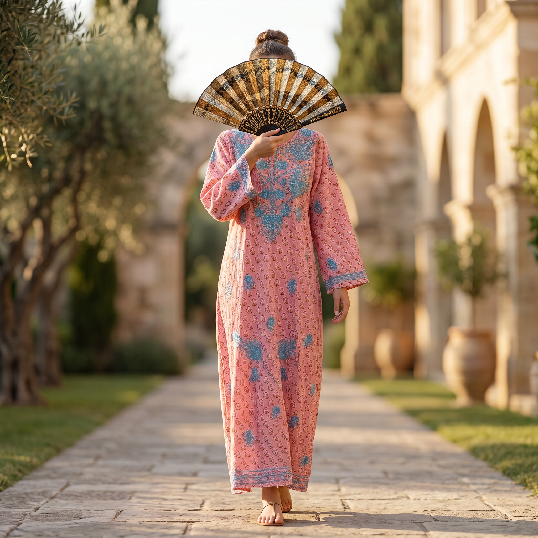 L-XL Fahar Printed Cotton Dress 57" Long Jalabiya