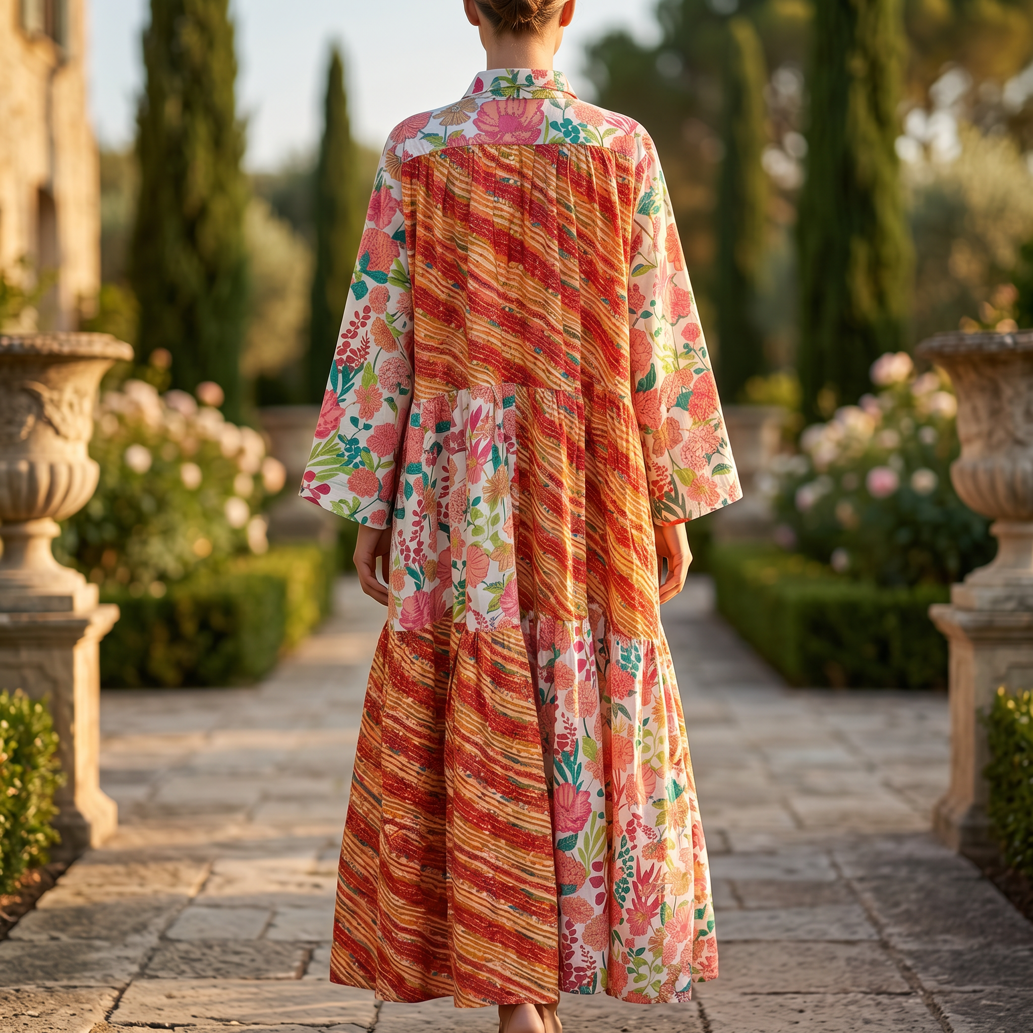 L-XL Fatim Printed Cotton Dress 57" Long Jalabiya