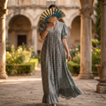 L/XL Amani Silk Printed  Dress 57" Long Jalabiya RN 939