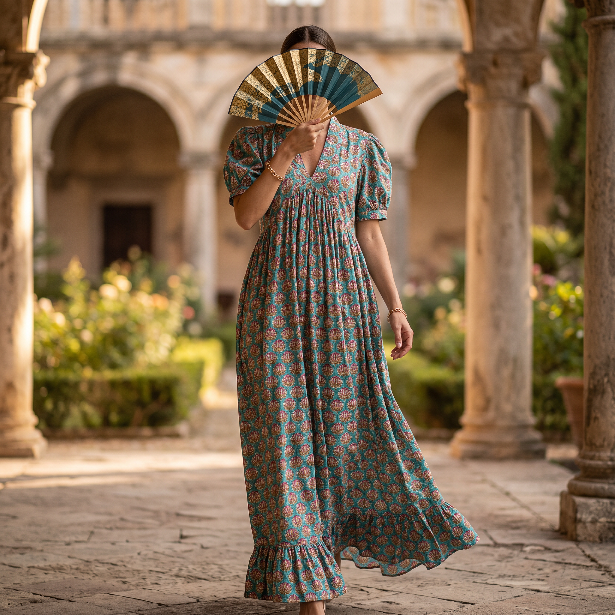 L/XL Amani Silk Printed  Dress 57" Long Jalabiya RN 939