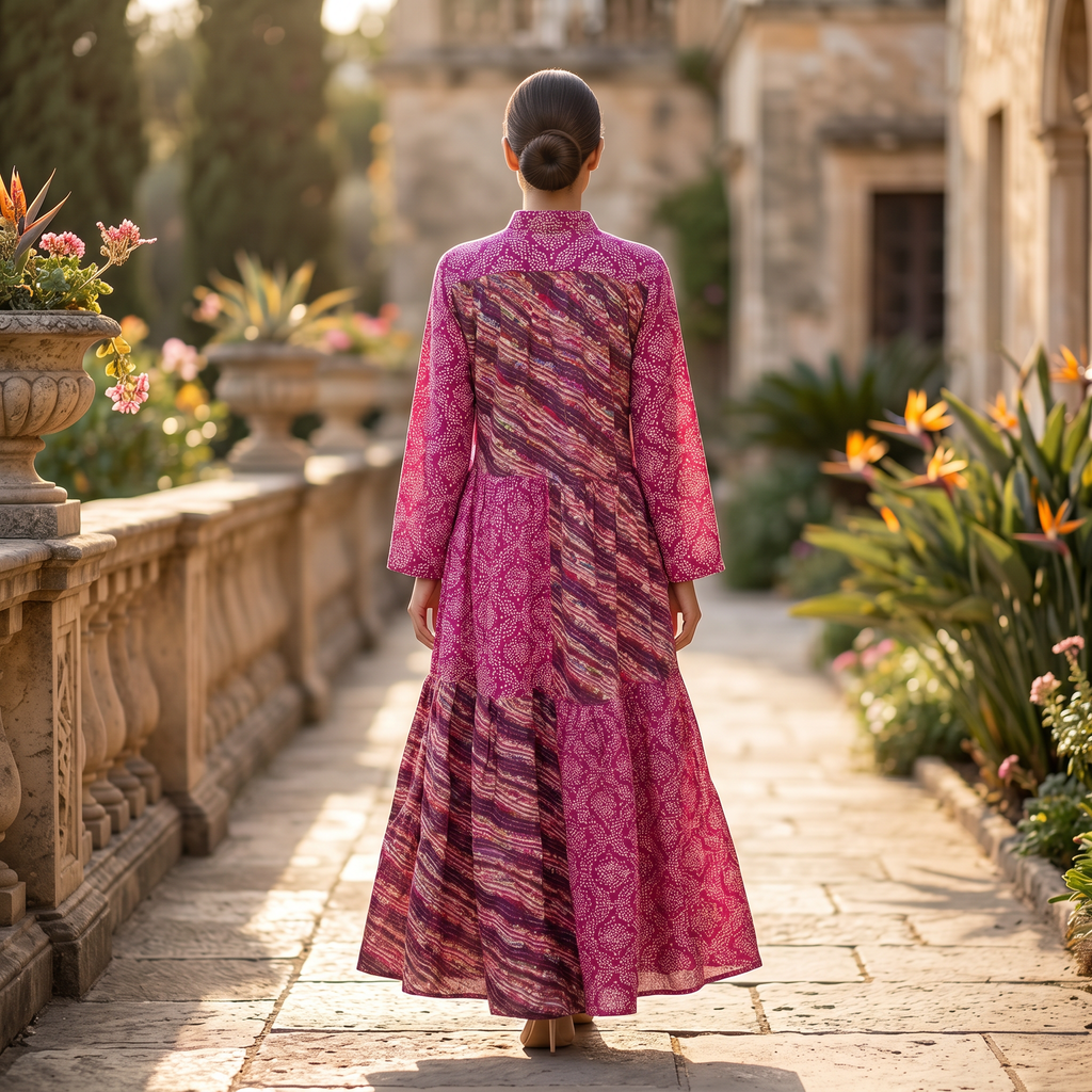 2XL-3XL Fatim Printed Cotton Dress 57" Long Jalabiya