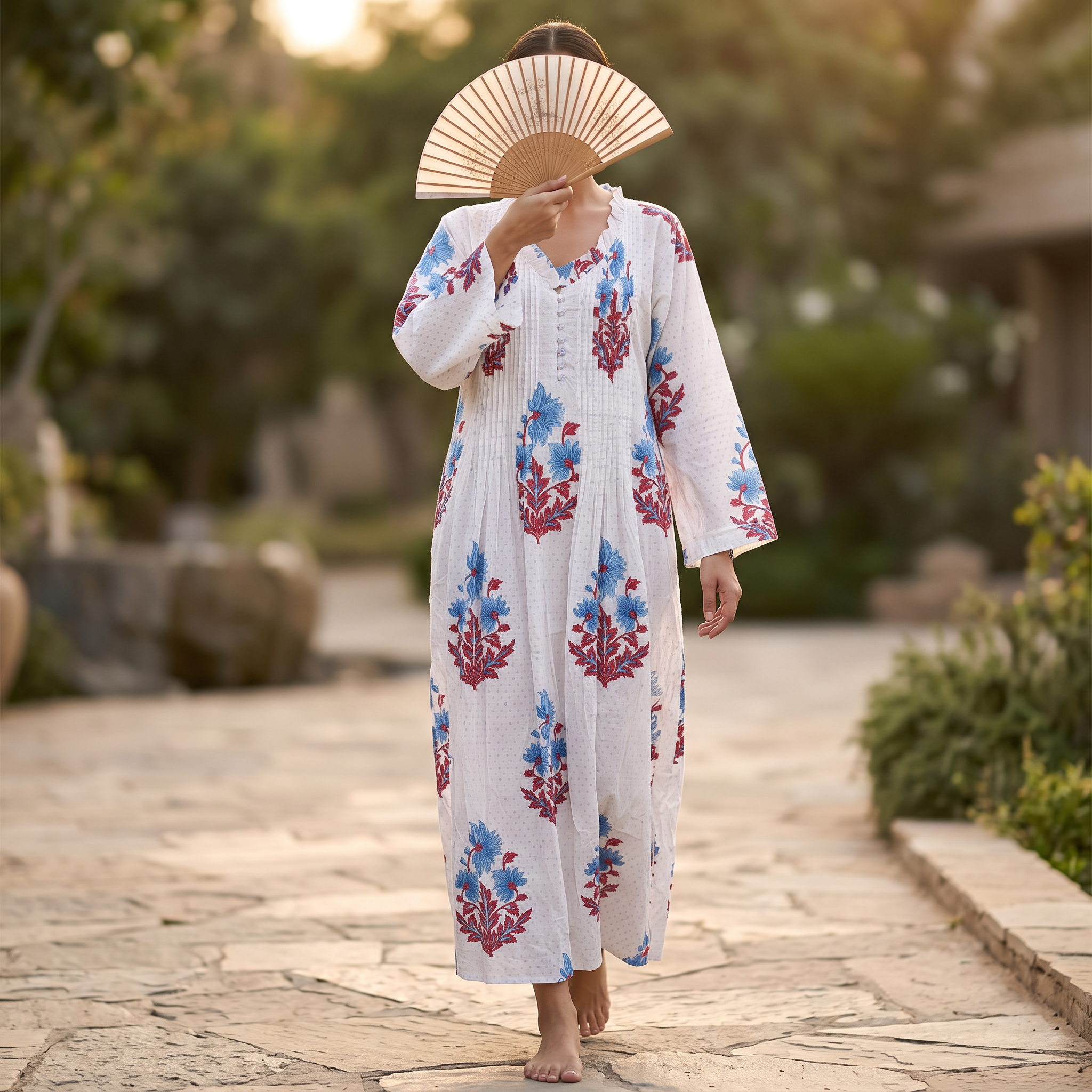 L/XL Crystal Sparrow Printed Cotton Dress 57" Long Jalabiya TNY 796