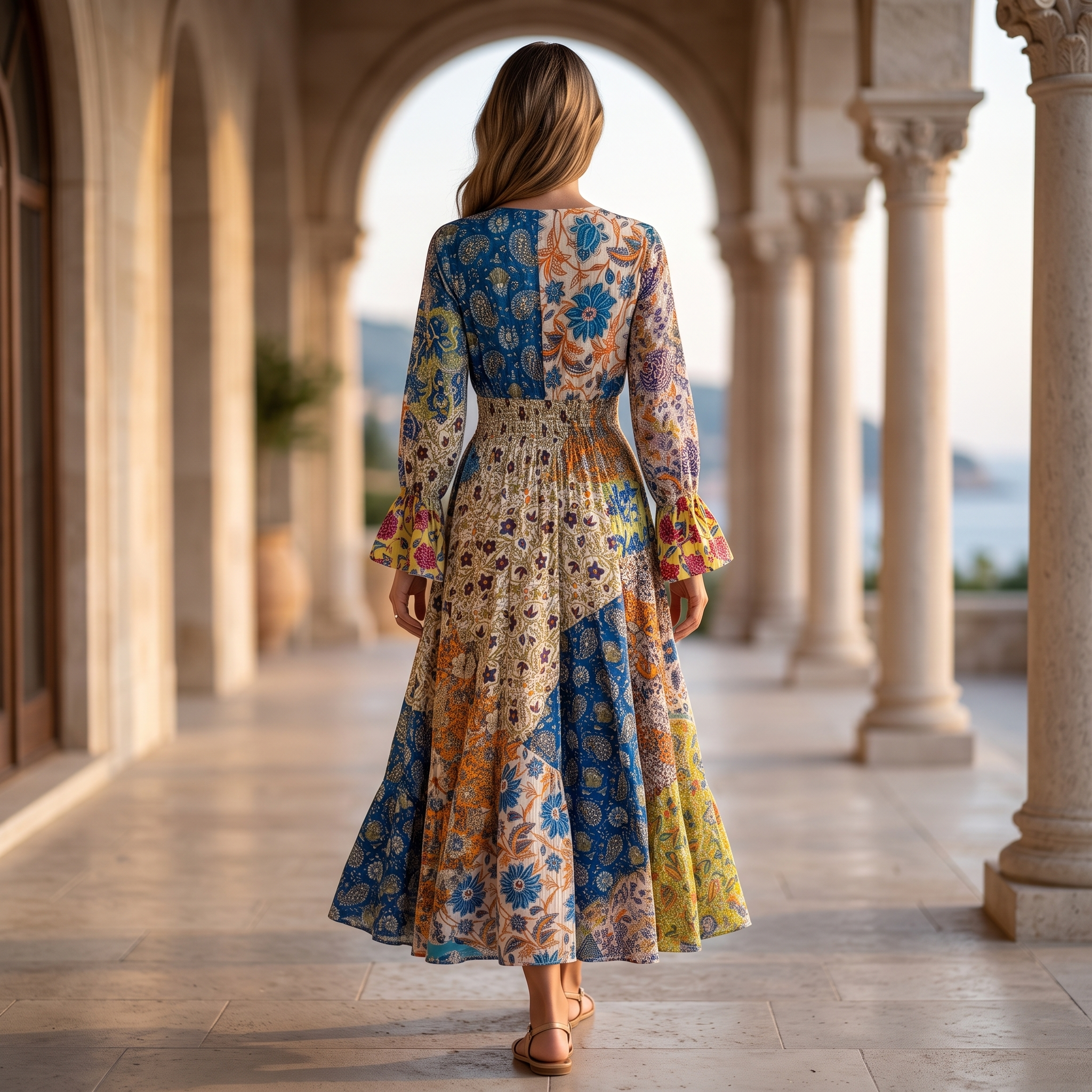 L-XL Musira Printed Cotton Dress 57" Long Jalabiya