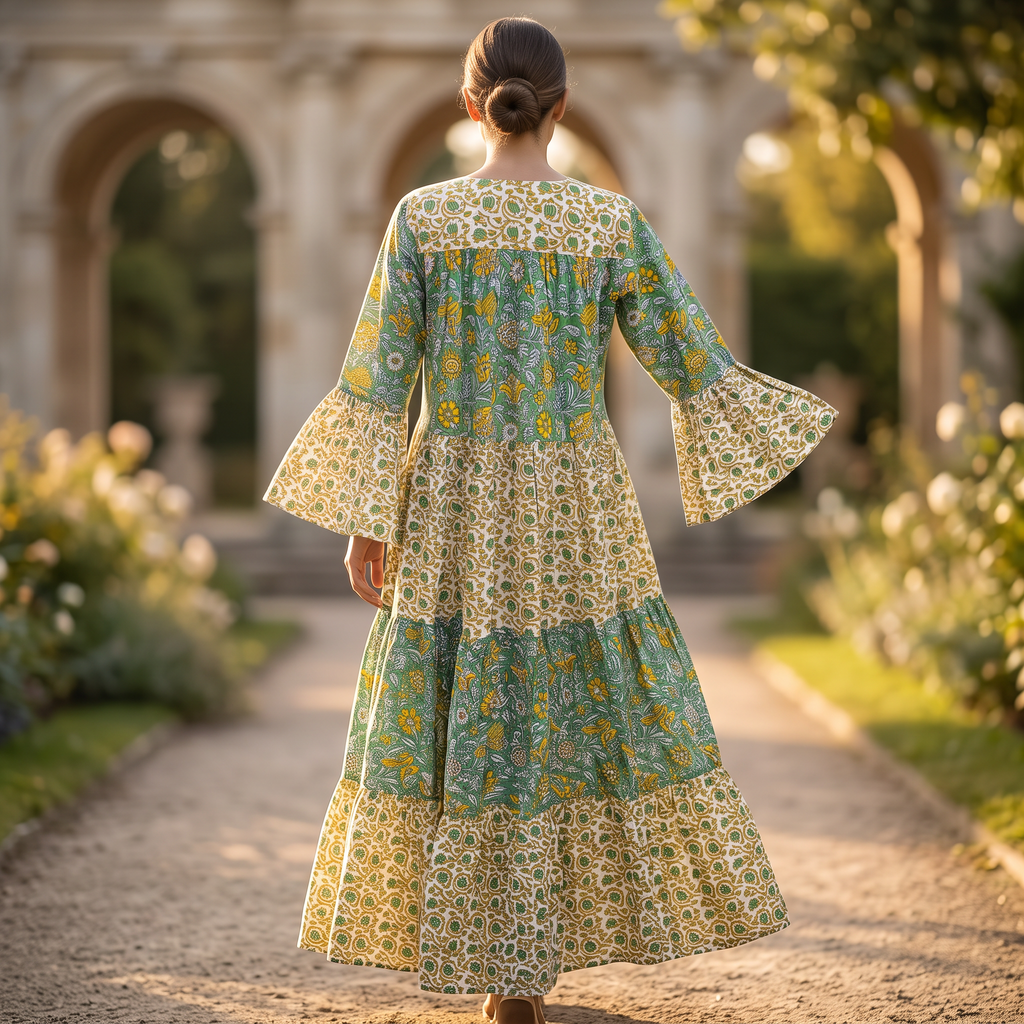 S/M Crystal Moon Printed Cotton Dress 57" Long Jalabiya TNY 842