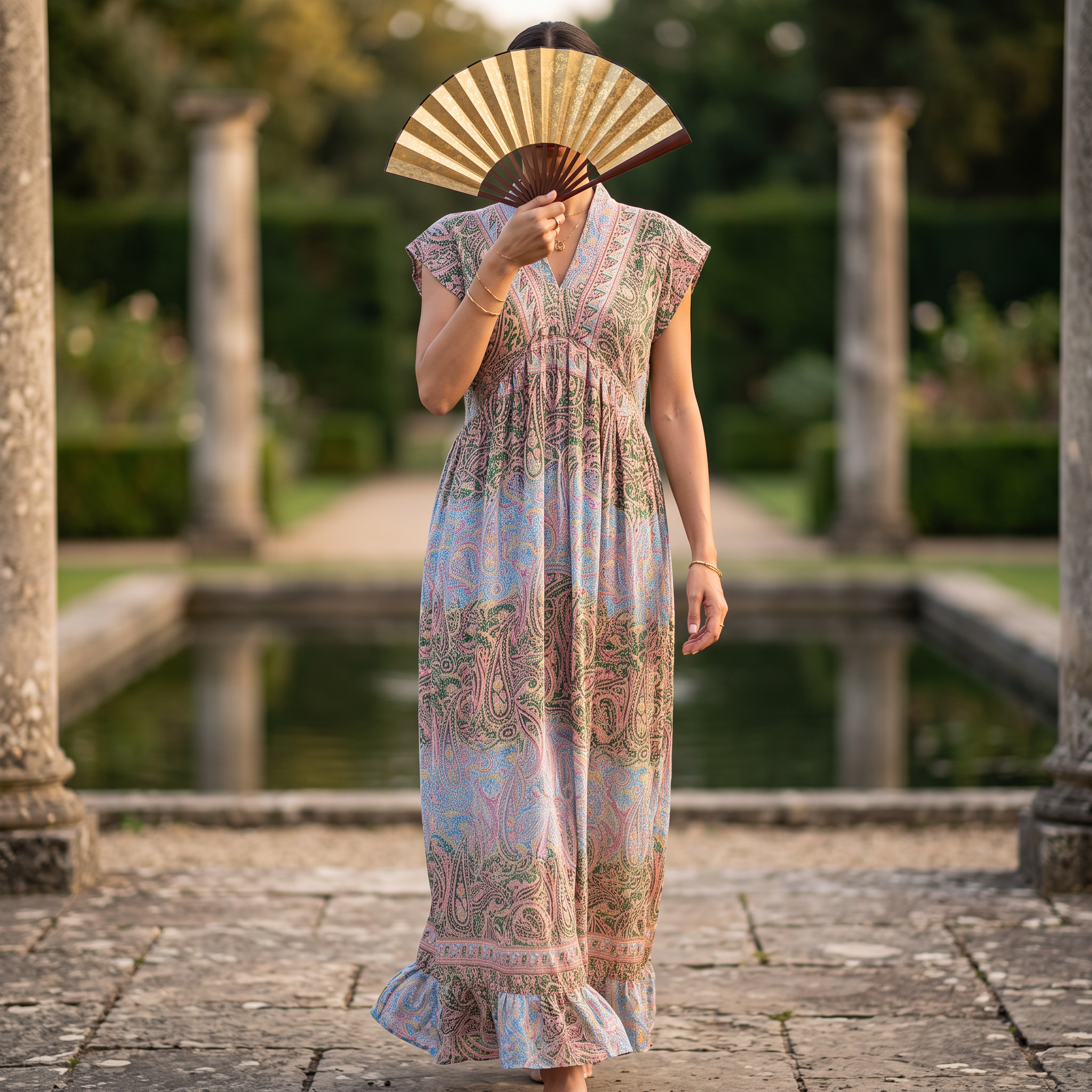 L/XL Amani Silk Printed Poly Silk Dress 57" Long Jalabiya RN 928
