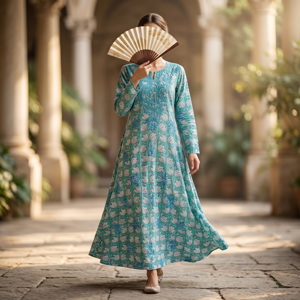 S-M Fahar Printed Cotton Dress 57" Long Jalabiya RN 903