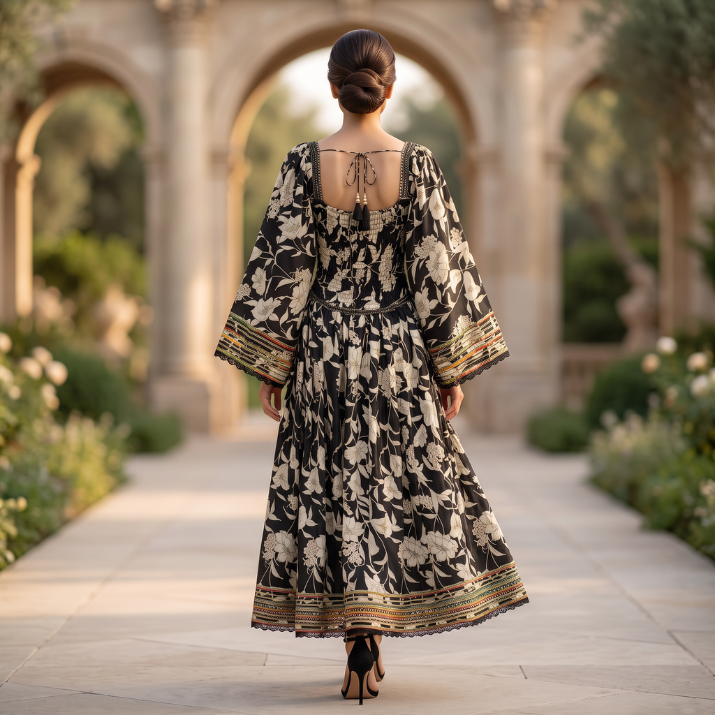 L/XL Elzina Silk Printed Cotton Dress 57" Long Jalabiya RNY 1080