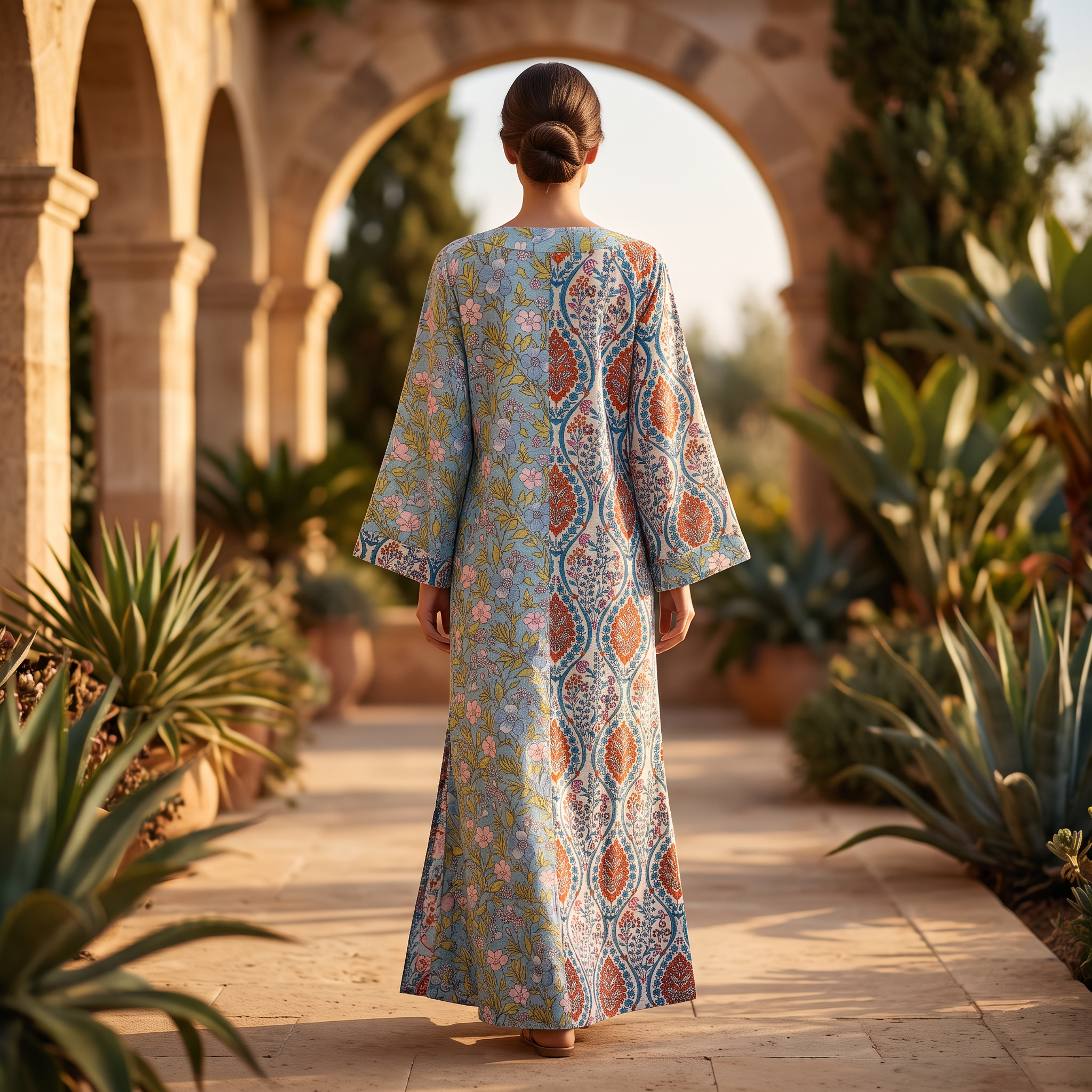 L/XL Noorain  Printed Cotton Dress 57" Long Jalabiya TNY 737