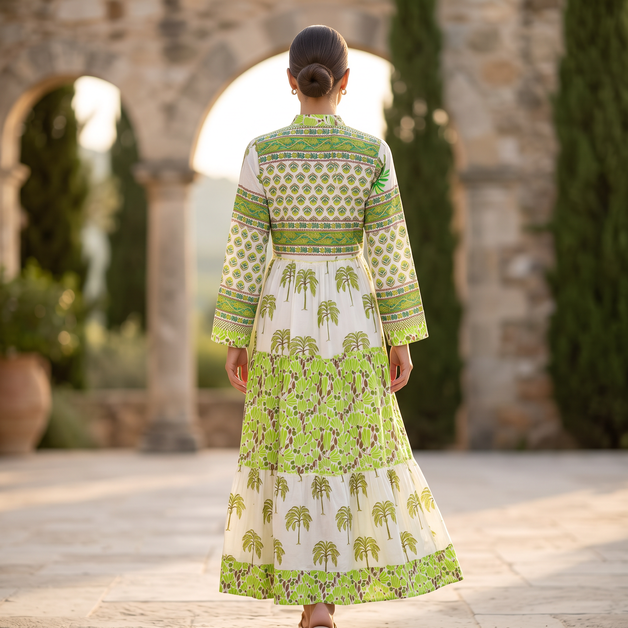 L-XL Afifa Printed Cotton Dress 57" Long Jalabiya RN 1015