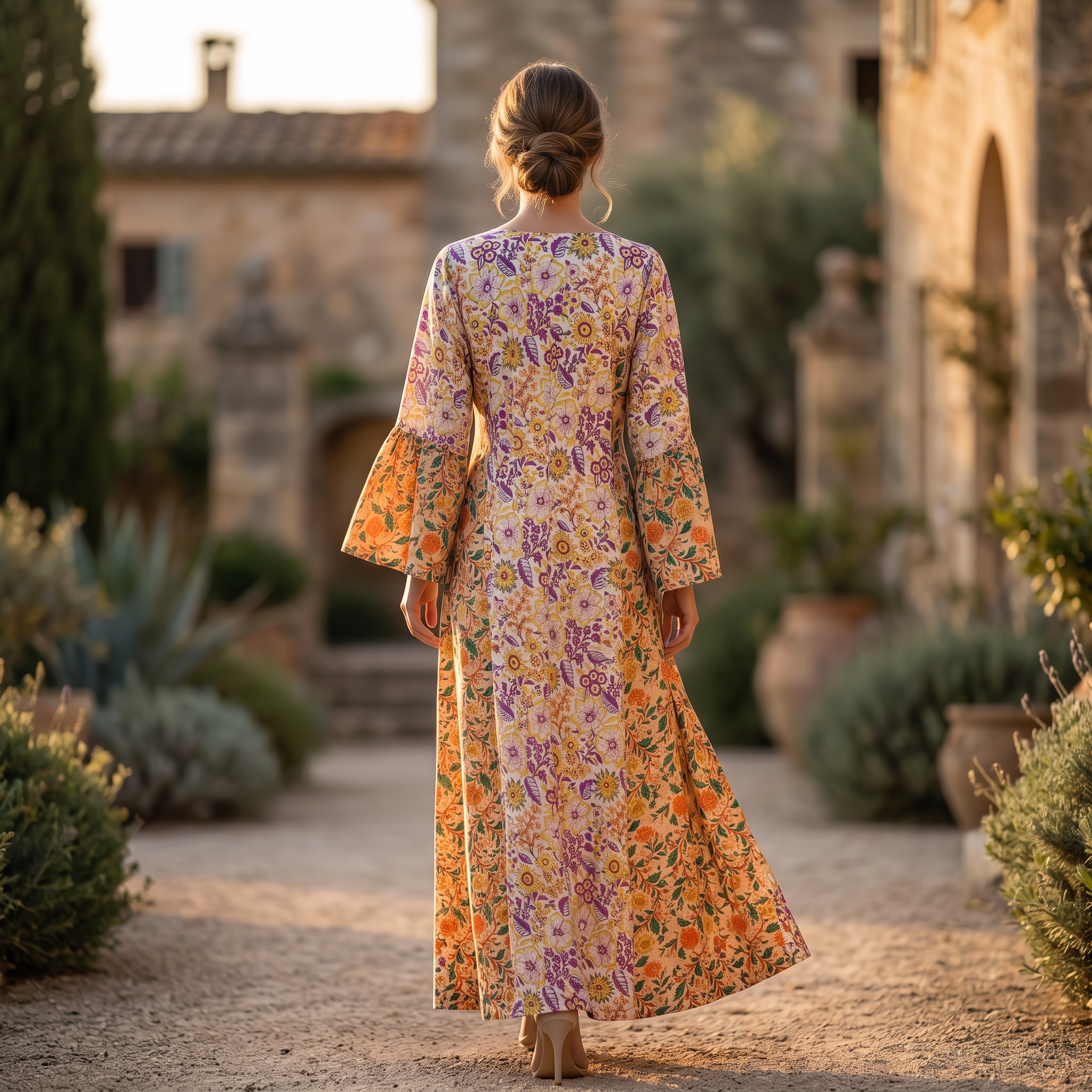 L-XL Marry Printed Cotton Dress 57" Long Jalabiya TN 298