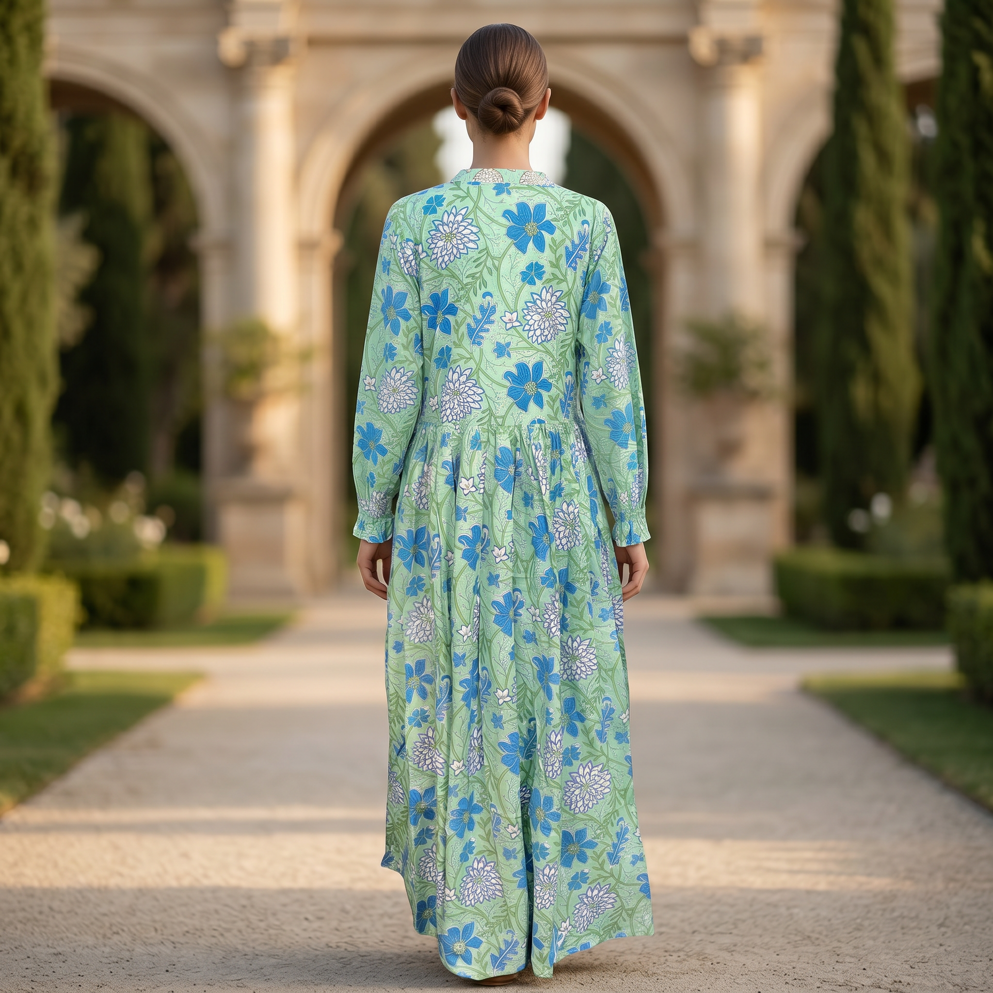 S-M Fahima Printed Cotton 3 Pcs Dress 57" Long Jalabiya TN 305