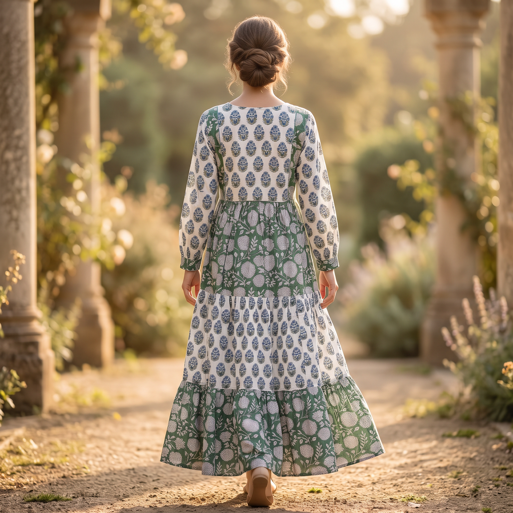 S/M Yumna Printed Cotton Dress 57" Long Jalabiya  TNY 732