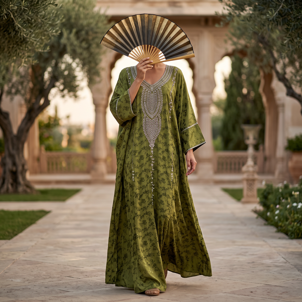 Silky Jacquard Kaftan Elegant Free-Size Luxury Abaya