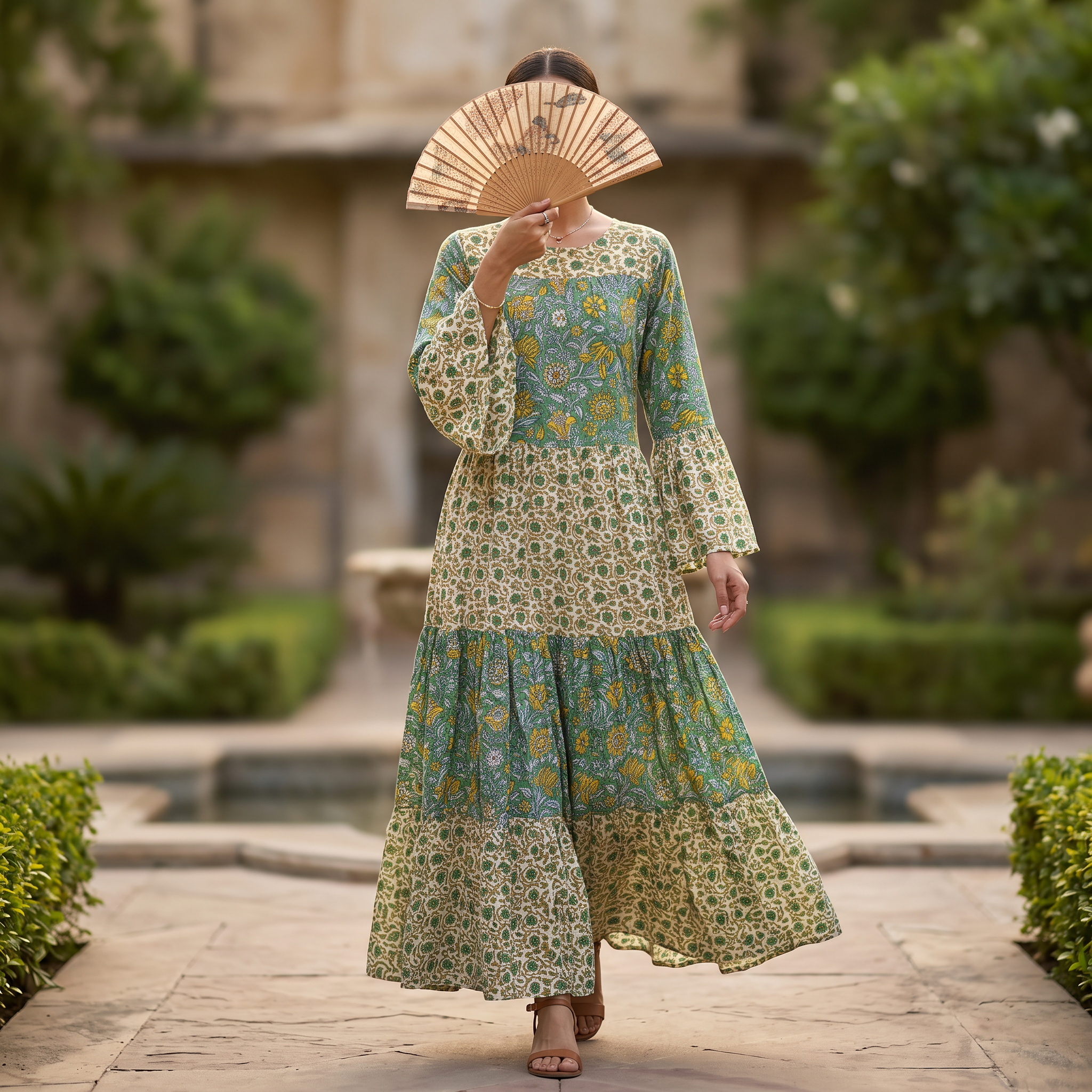 S/M Crystal Moon Printed Cotton Dress 57" Long Jalabiya TNY 842