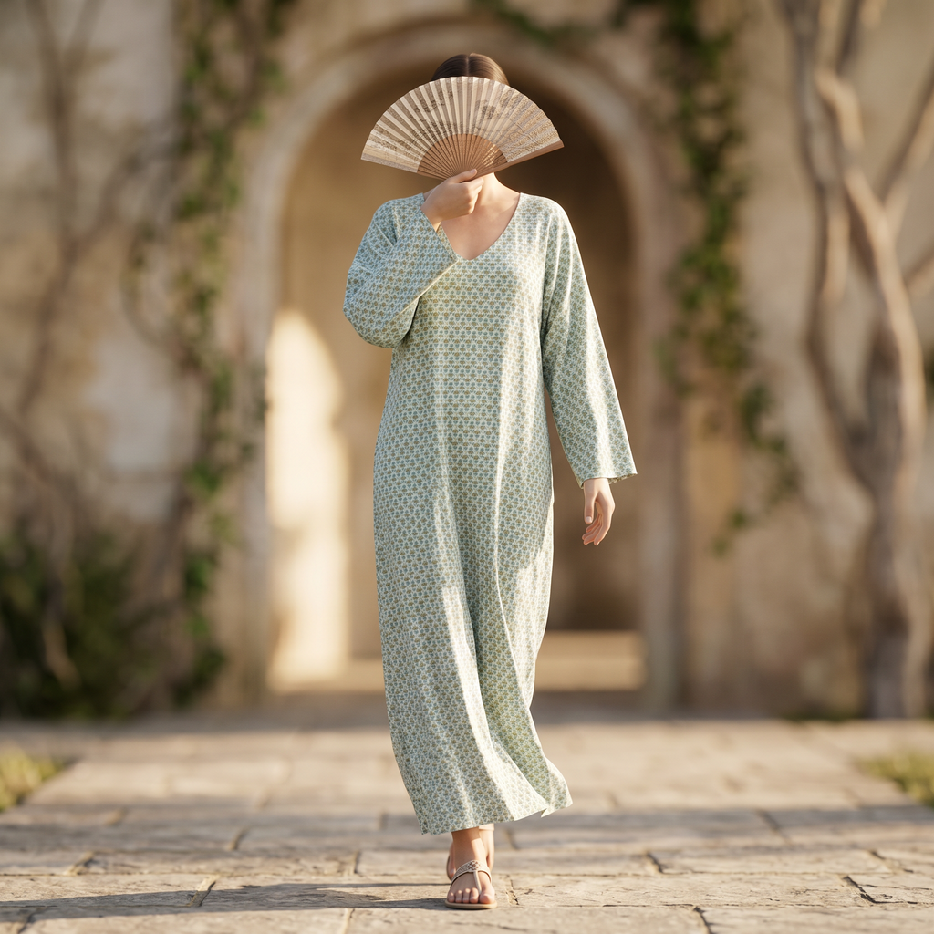 L-XL Khadijah Printed Cotton Dress 57" Long Jalabiya TN 299