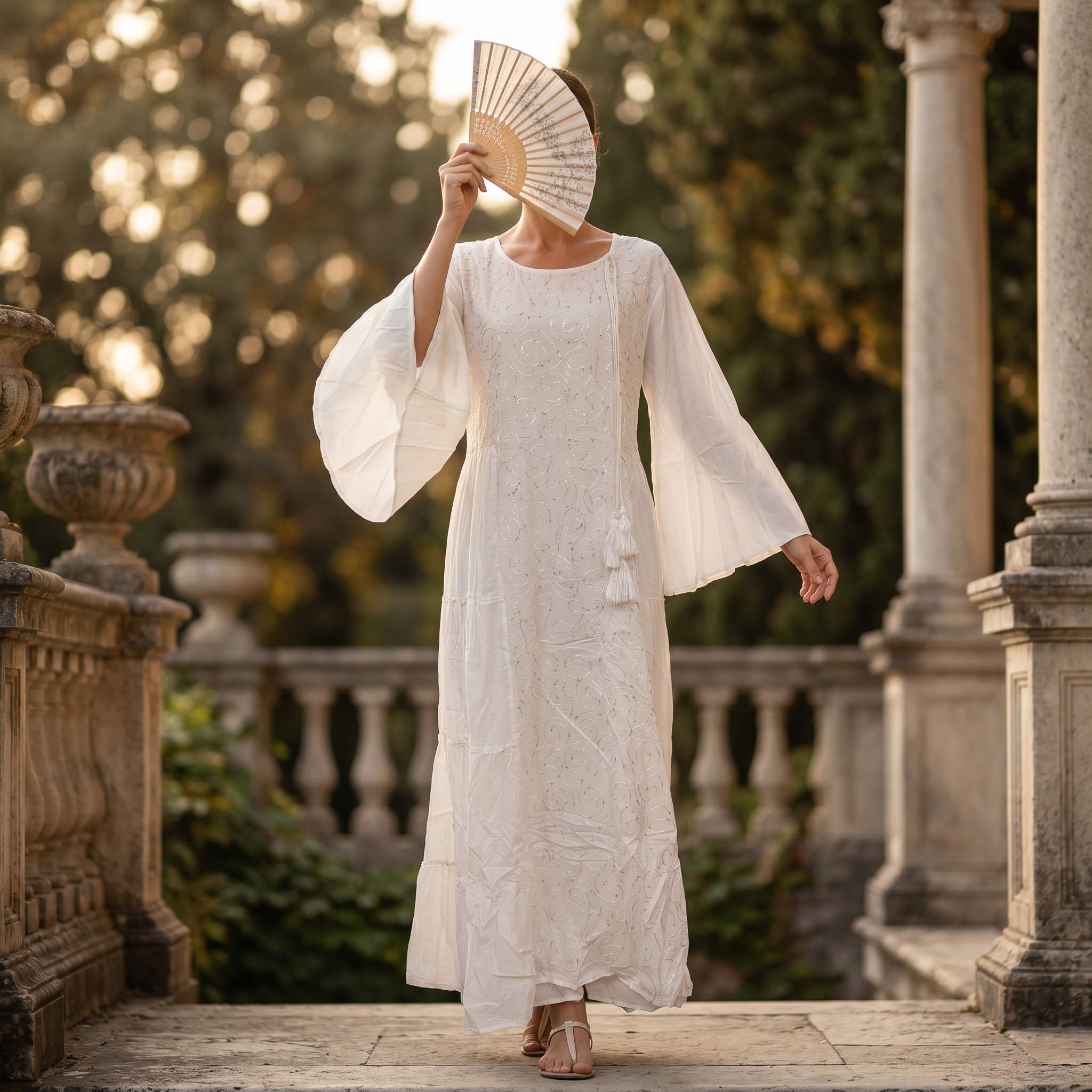 L-XL Cinderella embroidery Printed Cotton Dress 57" Long Jalabiya