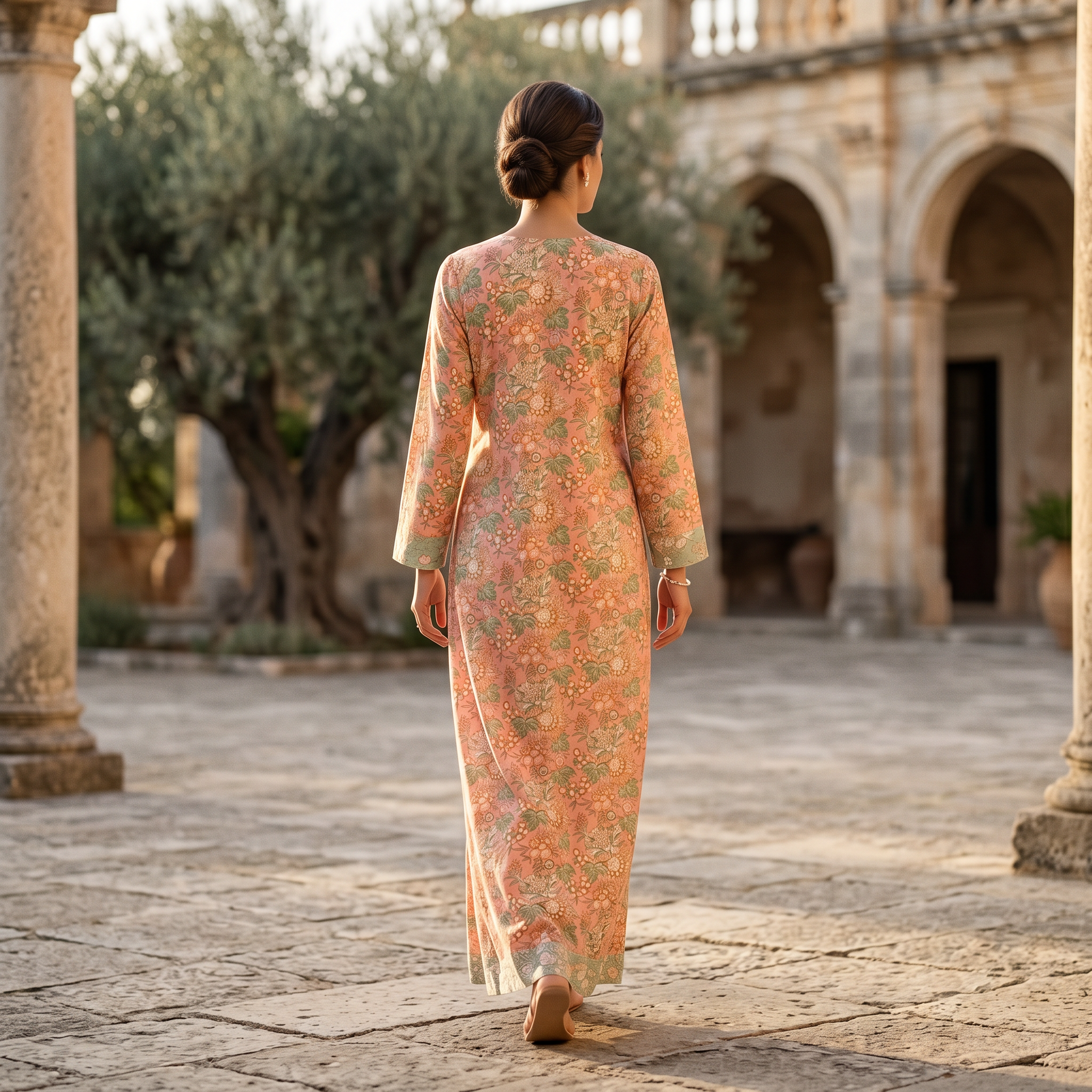 S-M Lara Printed Cotton Dress 57" Long Jalabiya TN 280