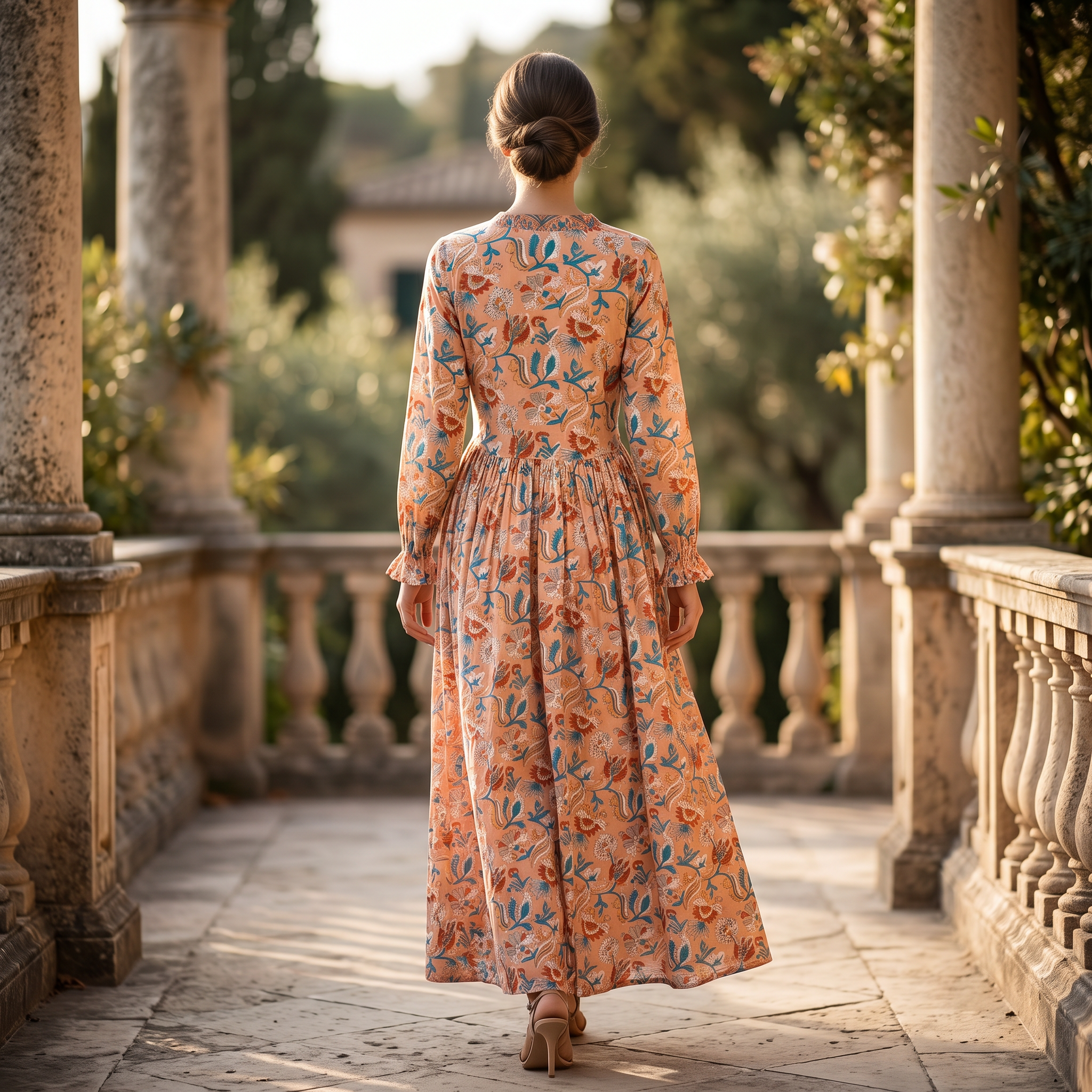 S-M Fahima Printed Cotton 3 Pcs Dress 57" Long Jalabiya TN 306