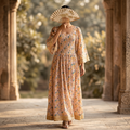 2XL-3XL Elzina Printed Cotton Dress 57" Long Jalabiya TN 246