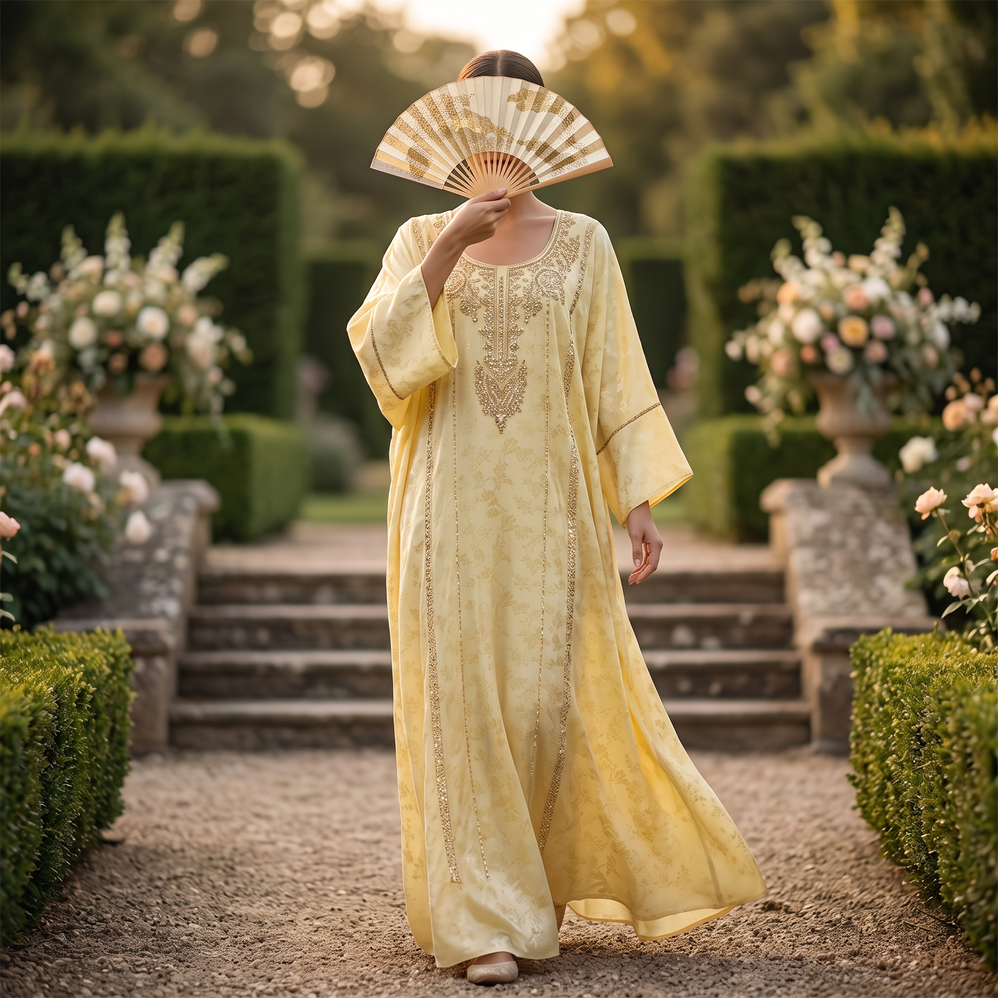 Silky Jacquard Kaftan Elegant Free-Size Luxury Abaya