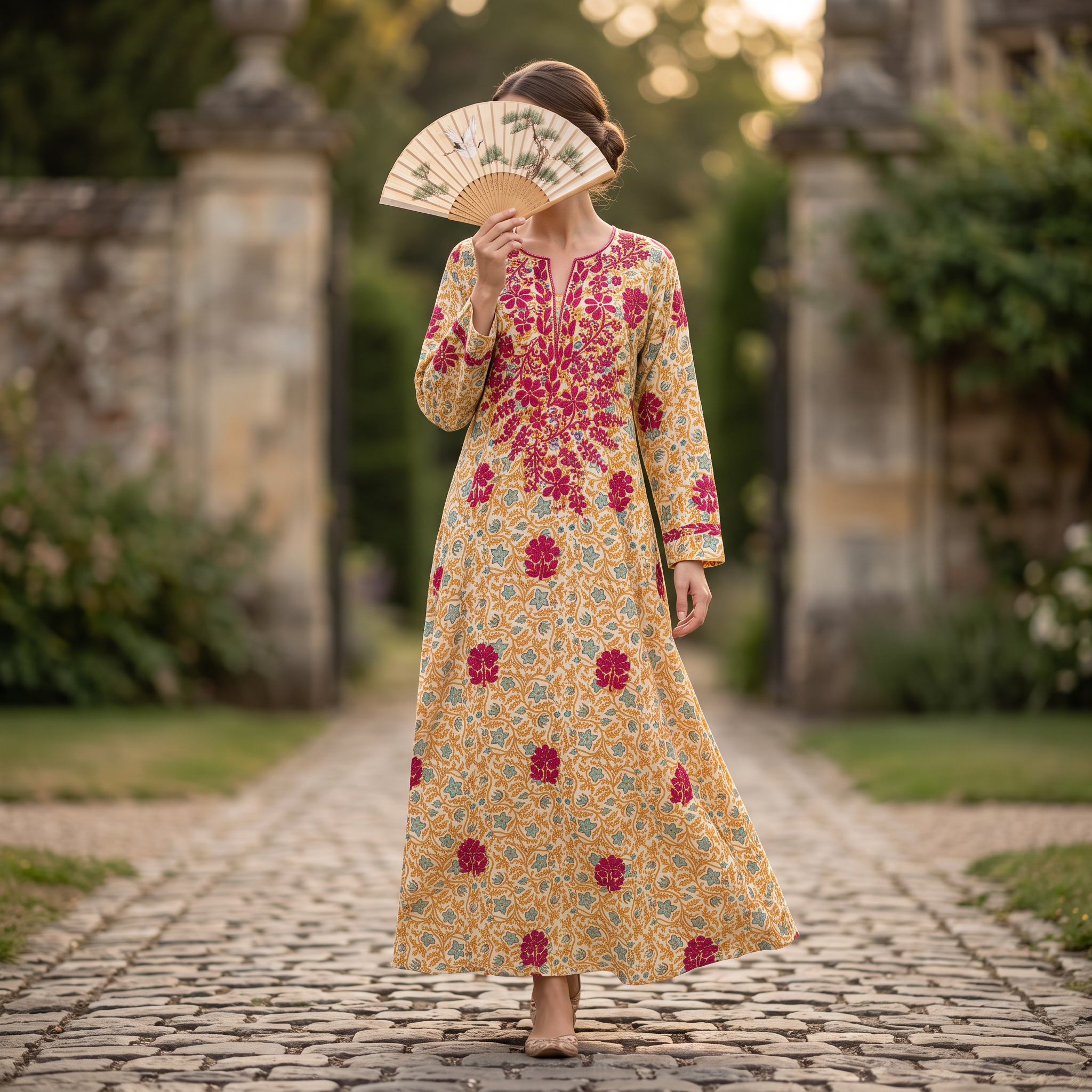 L-XL Sofi Embroidery  Printed Cotton Dress 57" Long Jalabiya RN 919
