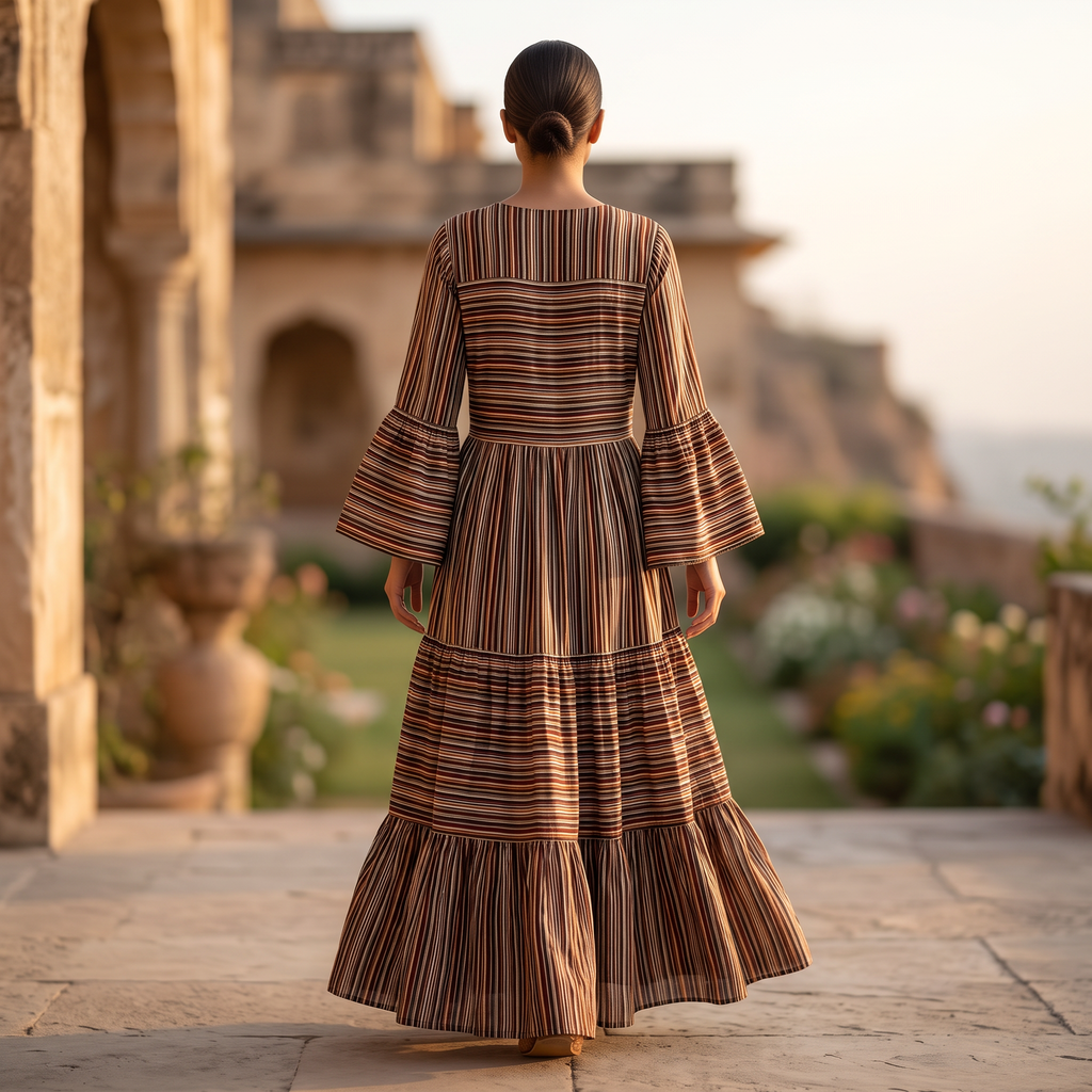 L/XL Bushra Printed Cotton Dress 57" Long Jalabiya RNY 1092