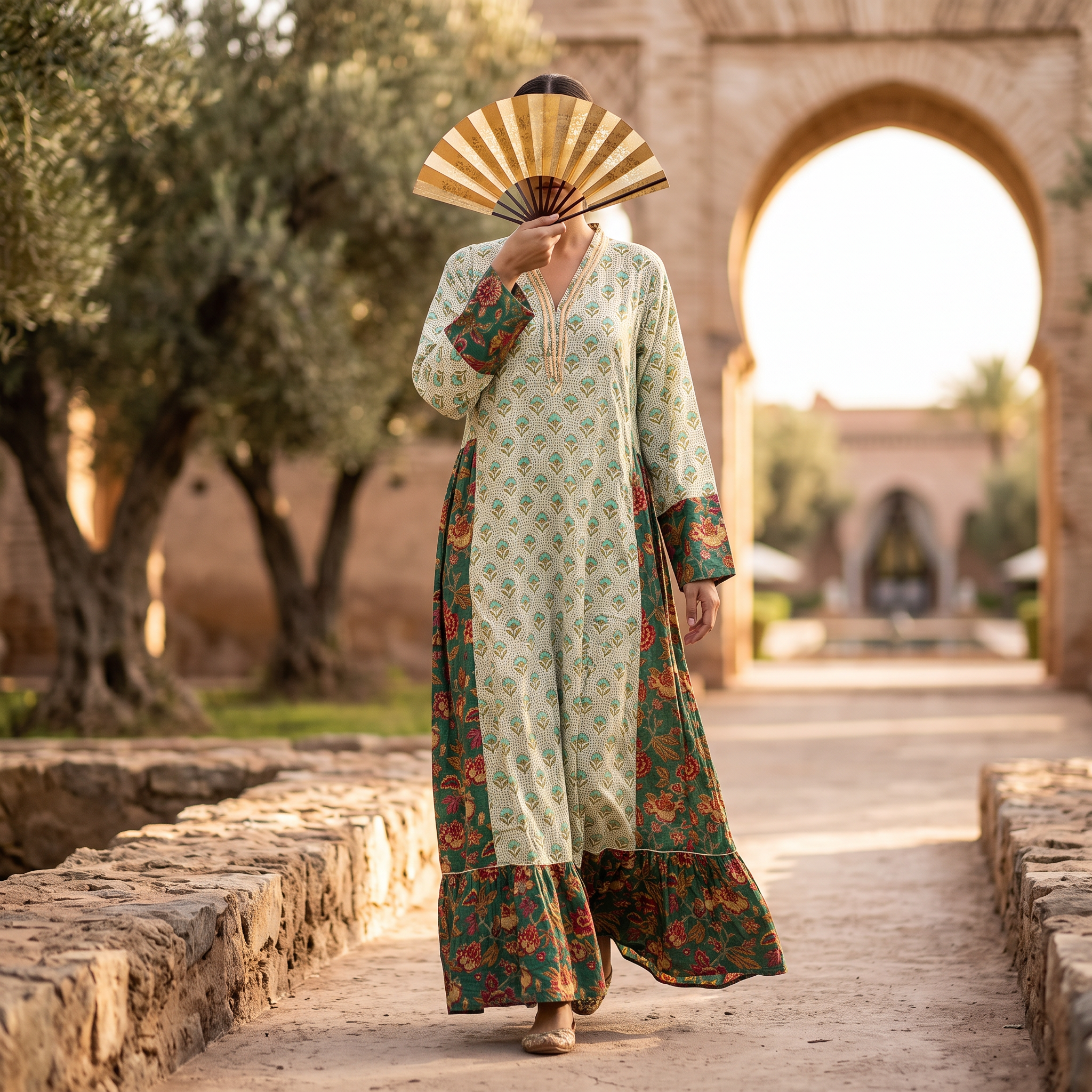 L-XL Safa Printed Cotton Dress 57" Long Jalabiya With Sheila RNY 1059