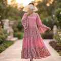 S/M Crystal Moon Printed Cotton Dress 57" Long Jalabiya TNY 830