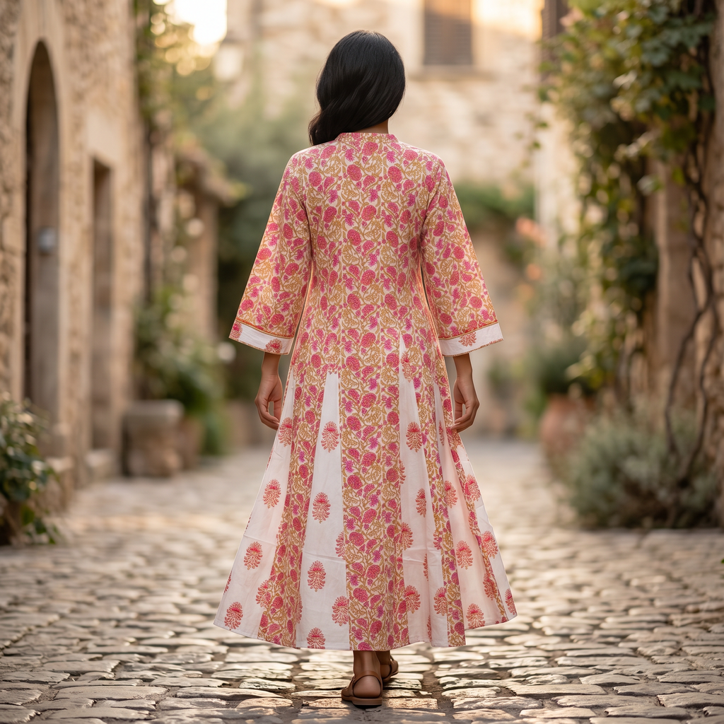 XS-S Anaya Printed Cotton Dress 54" Long Jalabiya TN 253
