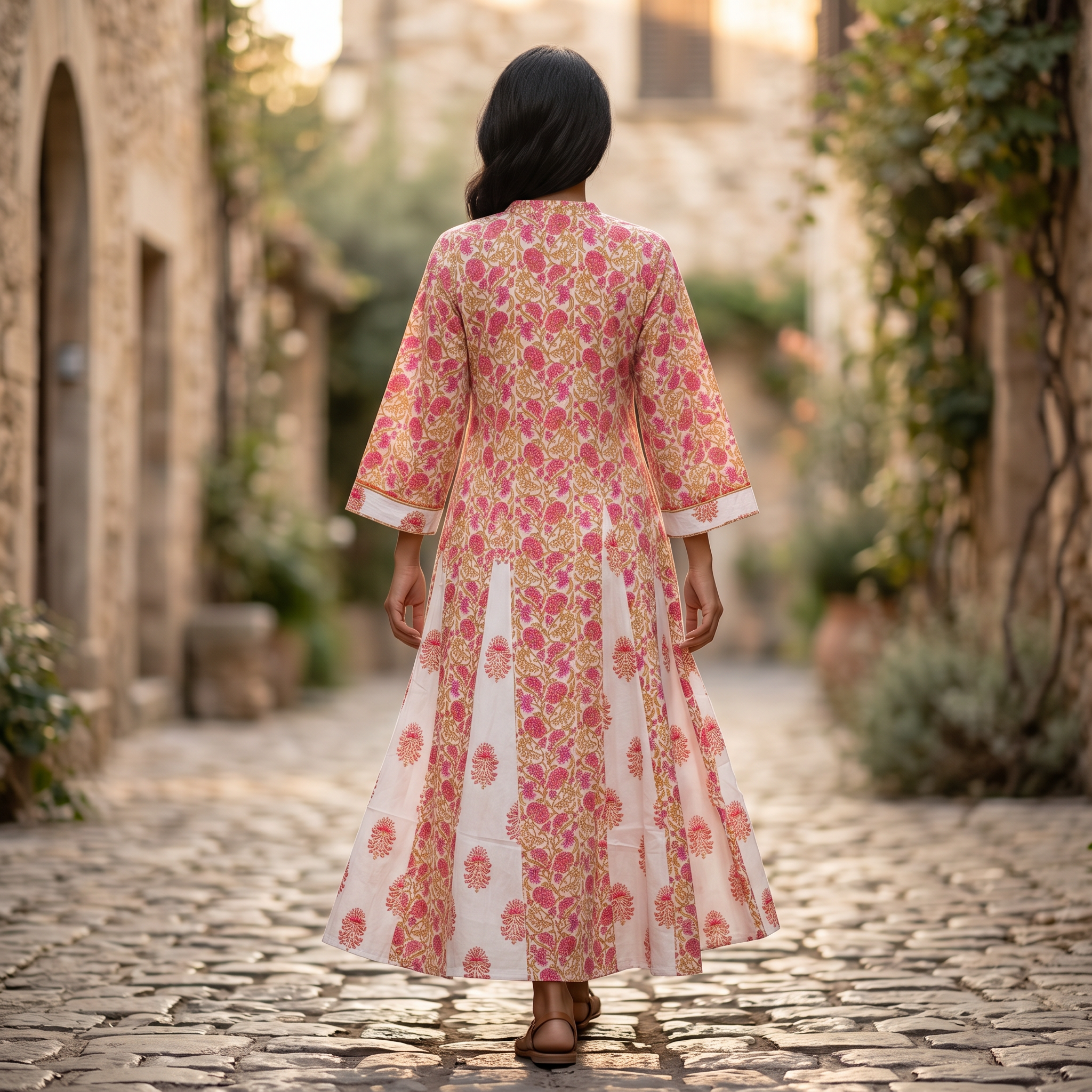 XS-S Anaya Printed Cotton Dress 54" Long Jalabiya TN 253