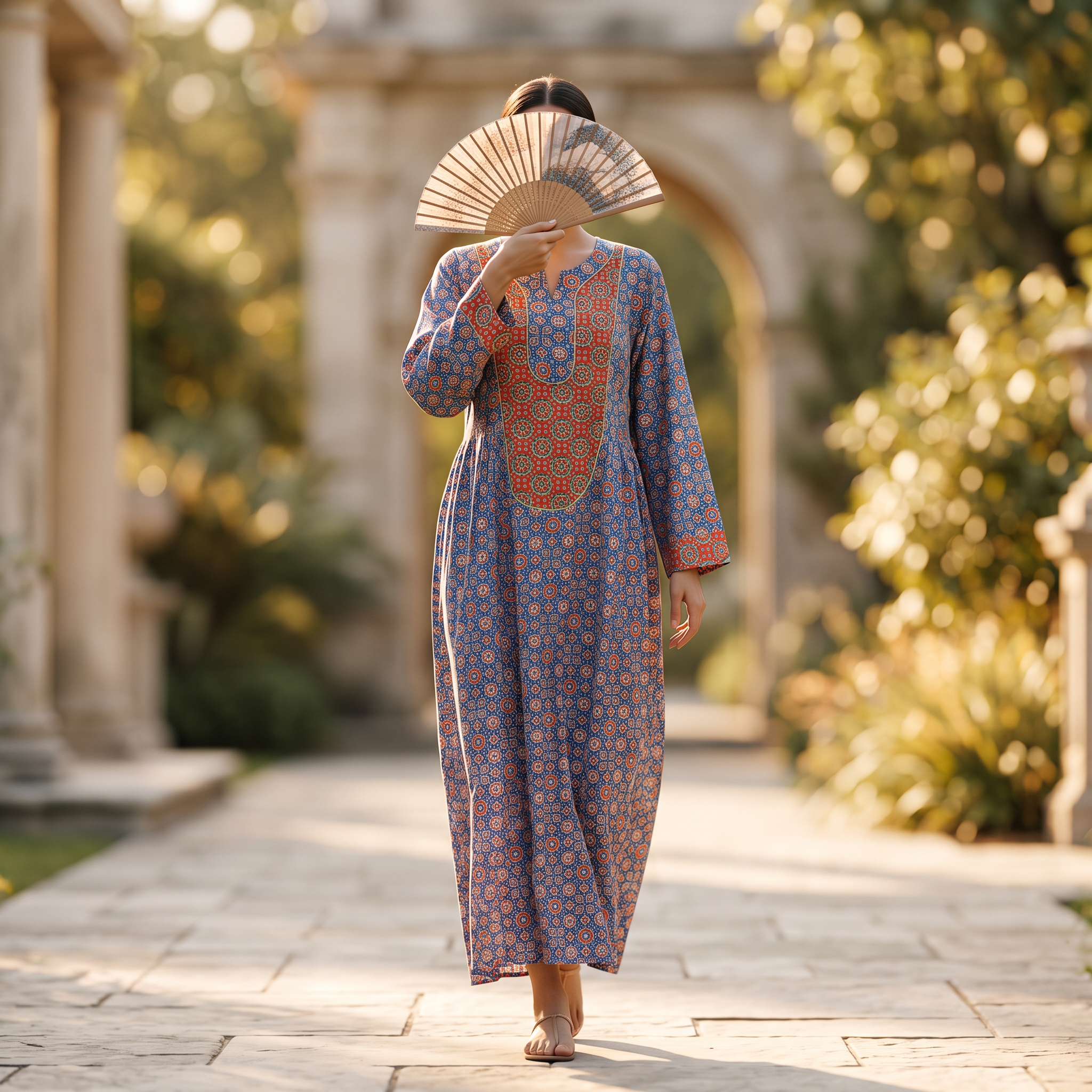 L/XL Suf Crystal Printed Cotton Dress 54" Long Jalabiya RNY 1054